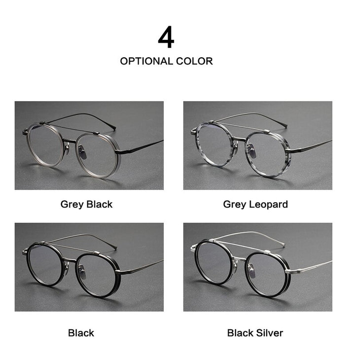 Muzz Unisex Full Rim Round Double Bridge Titanium Acetate Eyeglasses Kj32 Full Rim Muzz