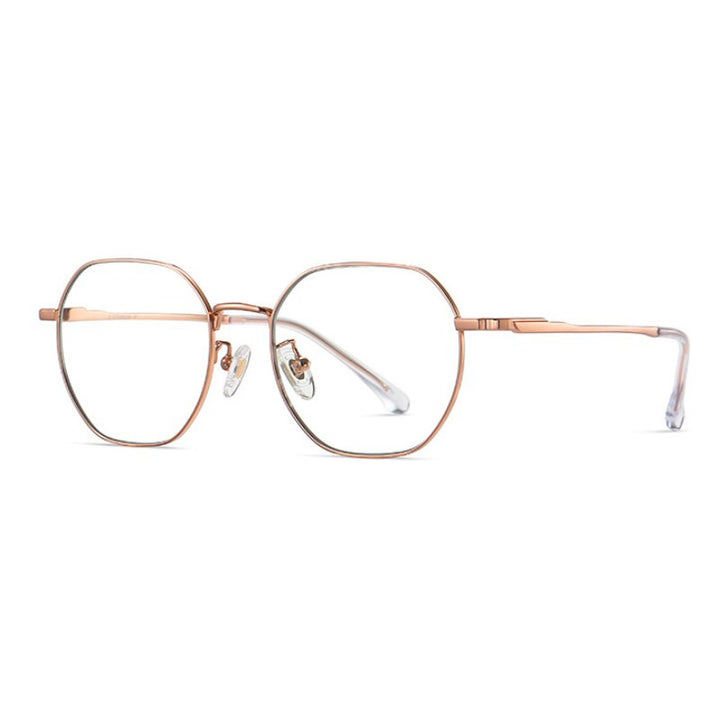 Hotony Women's Full Rim Polygonal Titanium Eyeglasses St6210 Full Rim Hotony gold