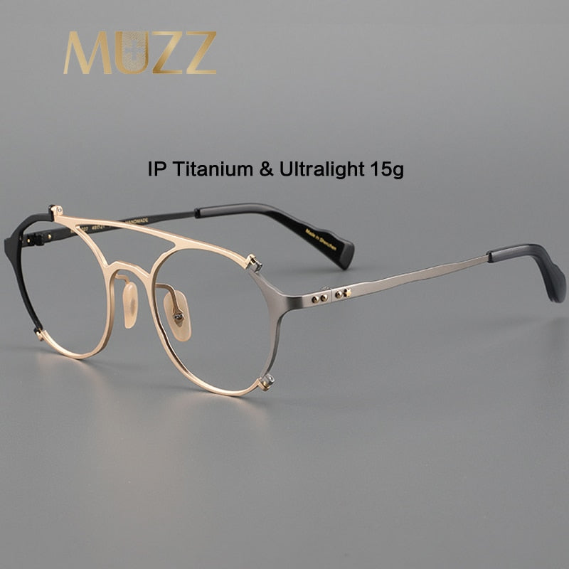 Muzz Unisex Full Rim Oval Double Bridge Titanium Eyeglasses 0027 Full Rim Muzz