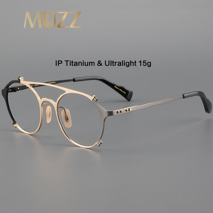 Muzz Unisex Full Rim Oval Double Bridge Titanium Eyeglasses 0027 Full Rim Muzz