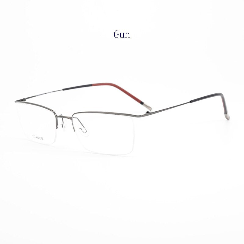 Hdcrafter Men's Semi Rim Square Titanium Eyeglasses 5502 Semi Rim Hdcrafter Eyeglasses Gun
