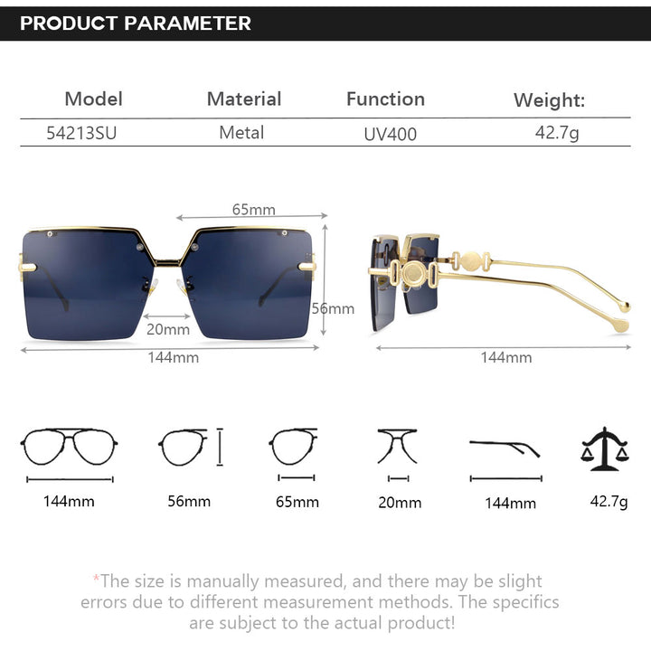 CCspace Women's Rimless Oversized Rectangle Alloy Frame Sunglasses 54213 Sunglasses CCspace Sunglasses