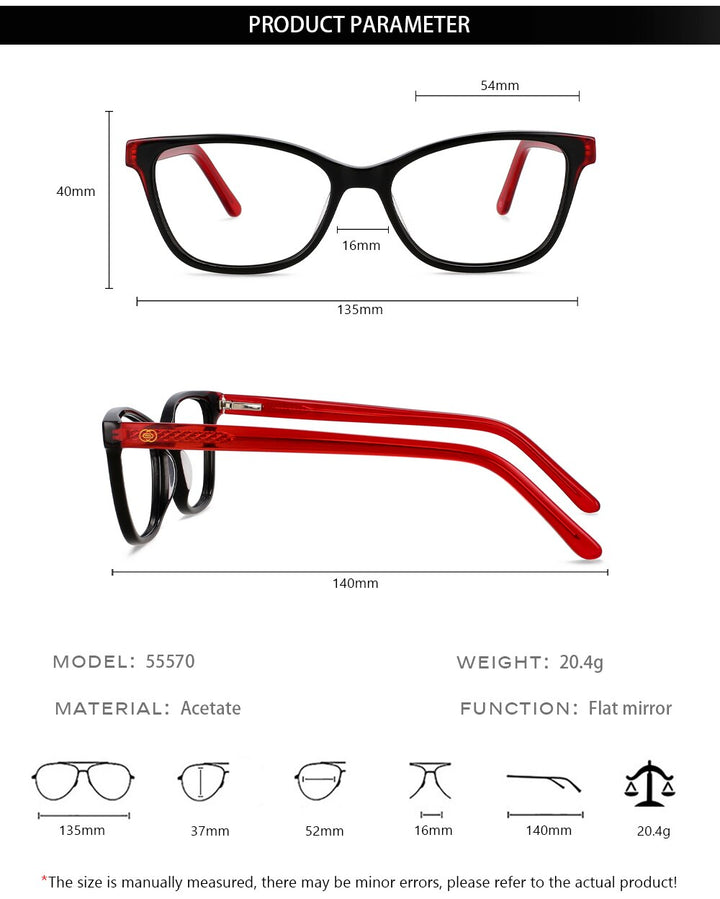 CCspace Unisex Full Rim Square Cat Eye Acetate Eyeglasses 55570 Full Rim CCspace