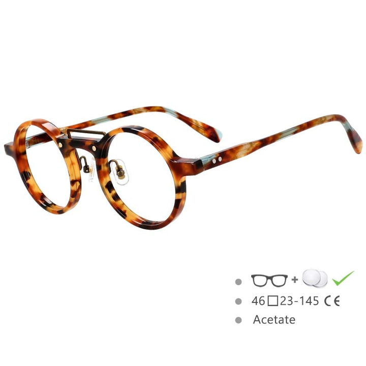 CCspace Unisex Full Rim Round Acetate Alloy Double Bridge Eyeglasses 54554 Full Rim CCspace leopard China