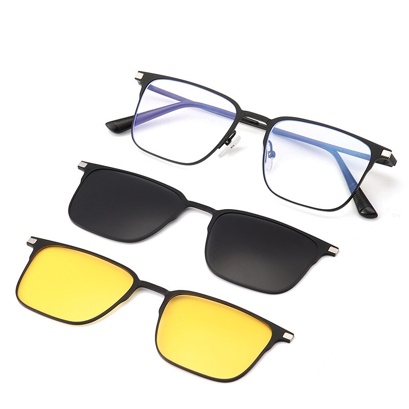 Hdcrafter Unisex Full Rim Square Alloy Eyeglasses Clip On Polarized Sunglasses 7012 With Clip Ons Hdcrafter Eyeglasses Black Frame