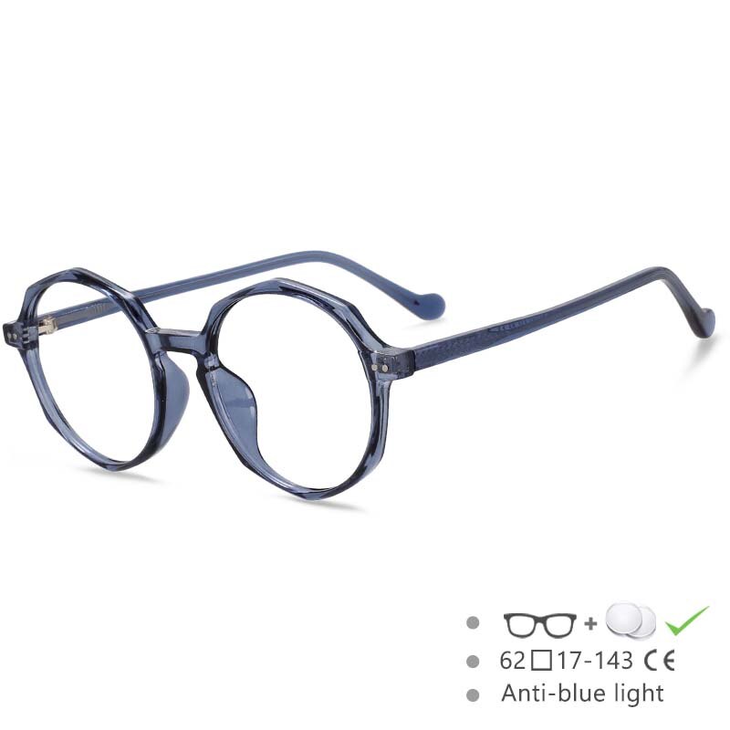 CCspace Unisex Full Rim Polygon Round Acetate Tr 90 Eyeglasses 53168 Full Rim CCspace China Blue