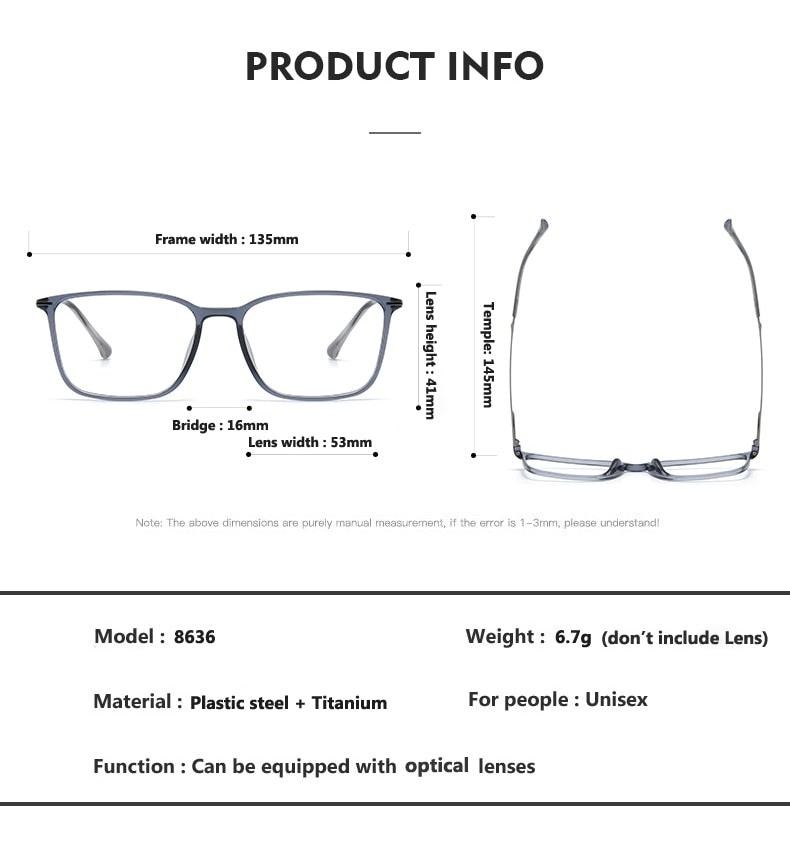 Oveliness Unisex Full Rim Square Acetate Titanium Eyeglasses 8636 Full Rim Oveliness