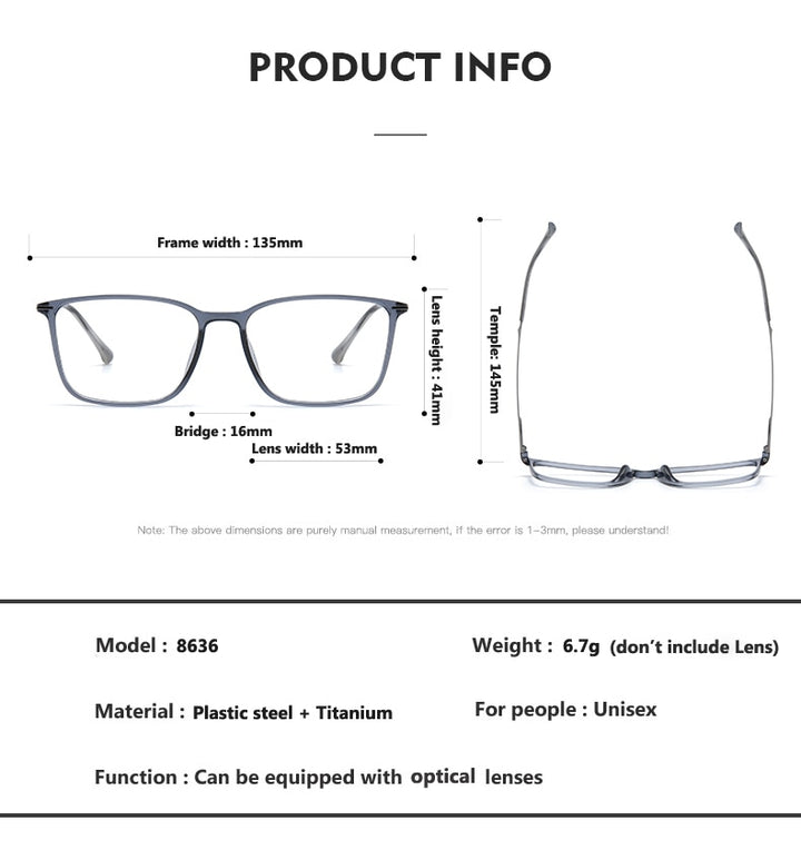 Oveliness Unisex Full Rim Square Acetate Titanium Eyeglasses 8636 Full Rim Oveliness