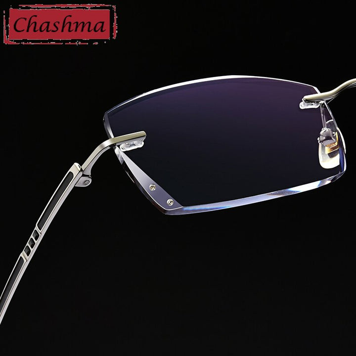 Chashma Ottica Men's Rimless Square Titanium Eyeglasses Tinted Lenses 10096 Rimless Chashma Ottica