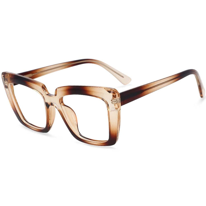 CCspace Women's Full Rim Big Square Acetate Frame Eyeglasses 54340 Full Rim CCspace China Tea-Brown