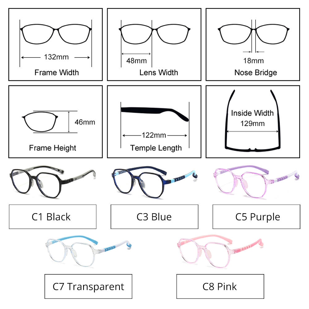Ralferty Unisex Children's Full Rim Flat Top Round Tr 90 Acetate Silicone Eyeglasses M91032 Full Rim Ralferty