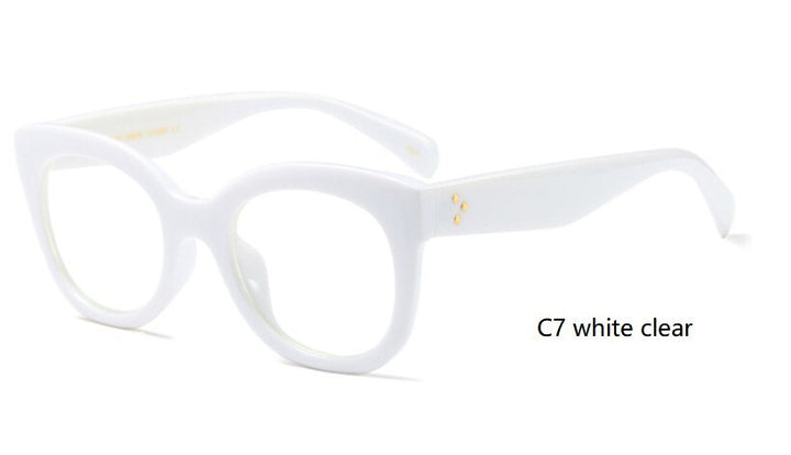 CCspace Unisex Full Rim Square Cat Eye Resin Rivet Frame Eyeglasses 47105 Full Rim CCspace white