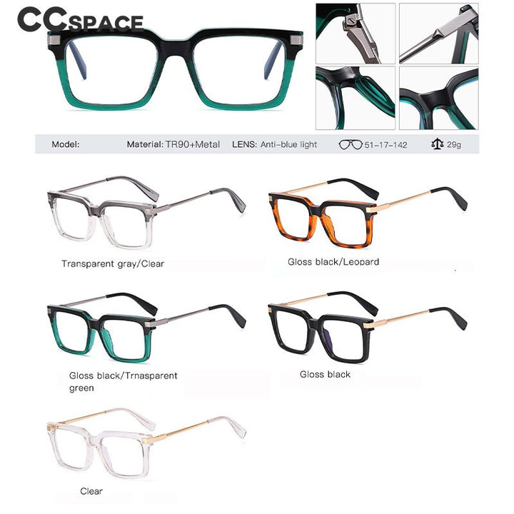 CCspace Unisex Full Rim Square Cat Eye Tr 90 Titanium Eyeglasses 54785 Full Rim CCspace