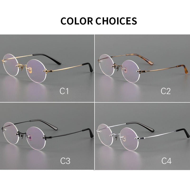 Yujo Unisex Rimless Round 43mm Titanium Hyperopic Reading Glasses Reading Glasses Yujo
