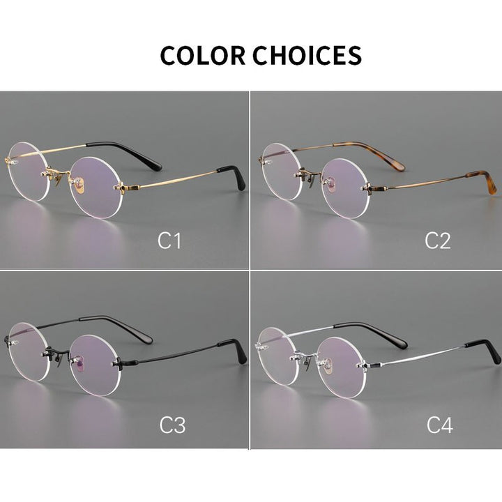 Yujo Unisex Rimless Round 43mm Titanium Hyperopic Reading Glasses Reading Glasses Yujo