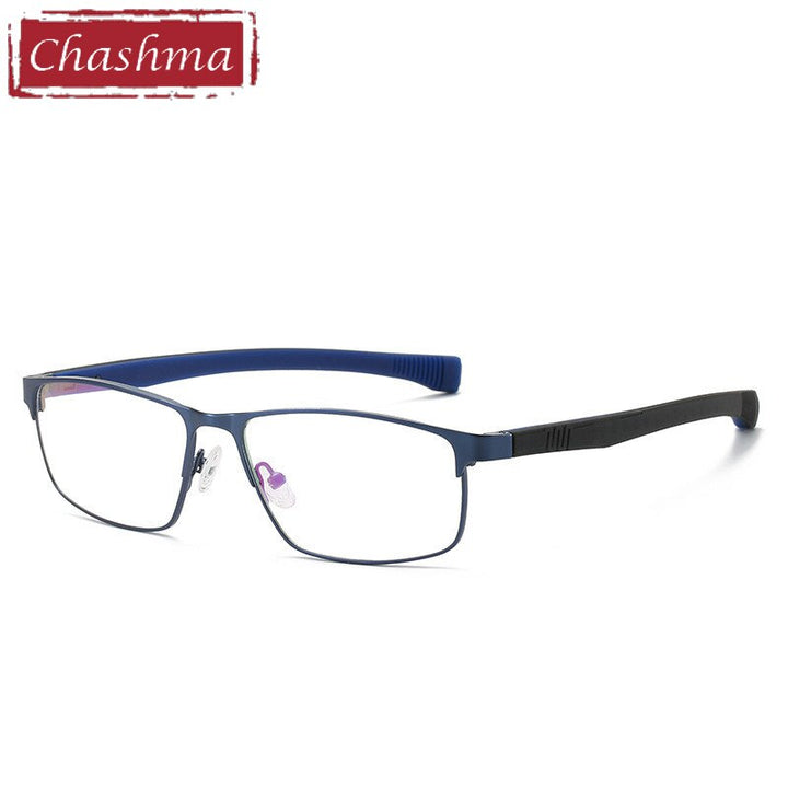 Chashma Ottica Men's Full Rim Square Tr 90 Stainless Steel Alloy Sport Eyeglasses 3076 Sport Eyewear Chashma Ottica Blue Black  