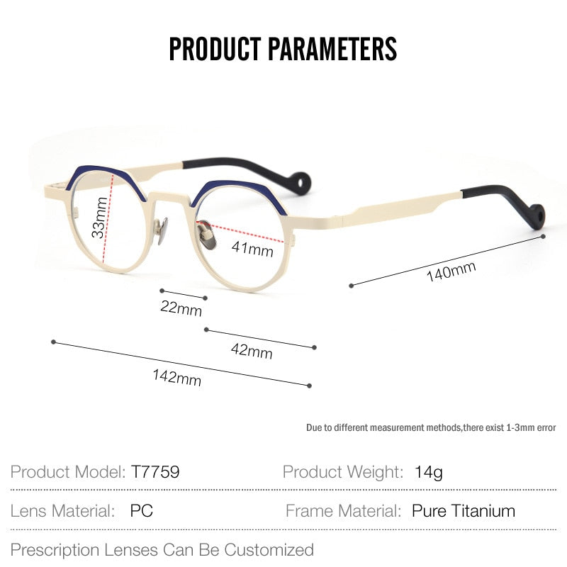 Muzz Unisex Full Rim Small Round Flat Top Titanium Eyeglasses T7759 Full Rim Muzz