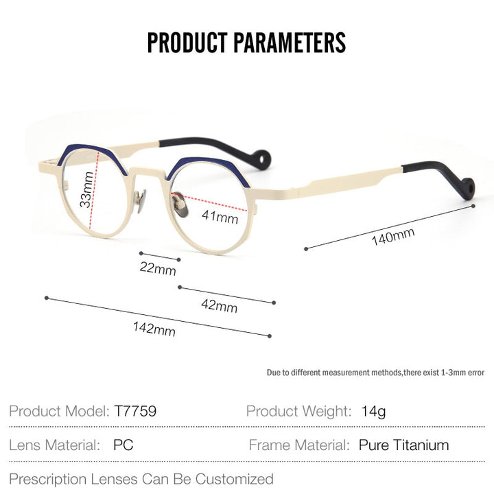 Muzz Unisex Full Rim Small Round Flat Top Titanium Eyeglasses T7759 Full Rim Muzz