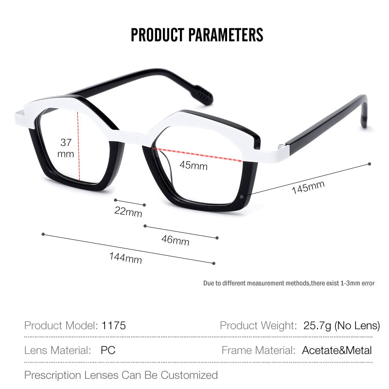 Muzz Unisex Full Rim Polygon Square Acetate Alloy Eyeglasses 1175 Full Rim Muzz
