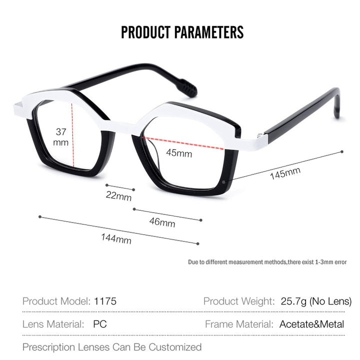 Muzz Unisex Full Rim Polygon Square Acetate Alloy Eyeglasses 1175 Full Rim Muzz