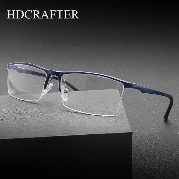 Hdcrafter Men's Semi Rim Square Aluminum Magnesium Eyeglasses 8826 Semi Rim Hdcrafter Eyeglasses