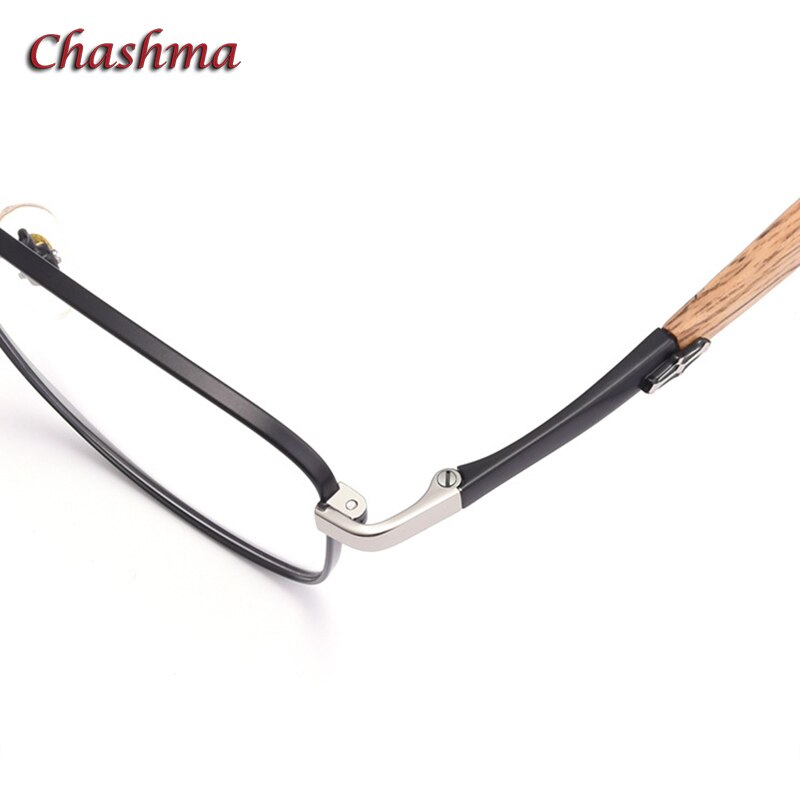 Chashma Unisex Full Rim Square Stainless Steel Frame Wood Temple Eyeglasses Full Rim Chashma