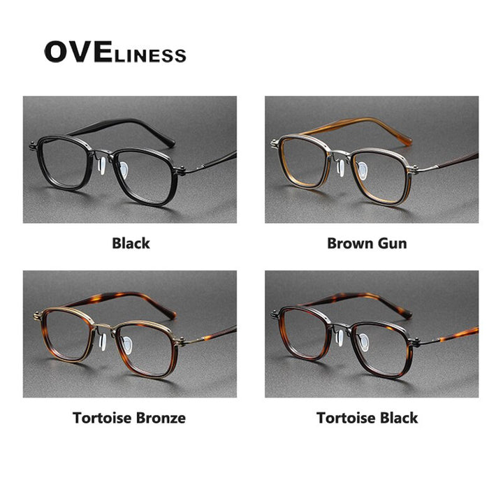 Oveliness Unisex Full Rim Round Square Acetate Titanium Eyeglasses 5861 Full Rim Oveliness