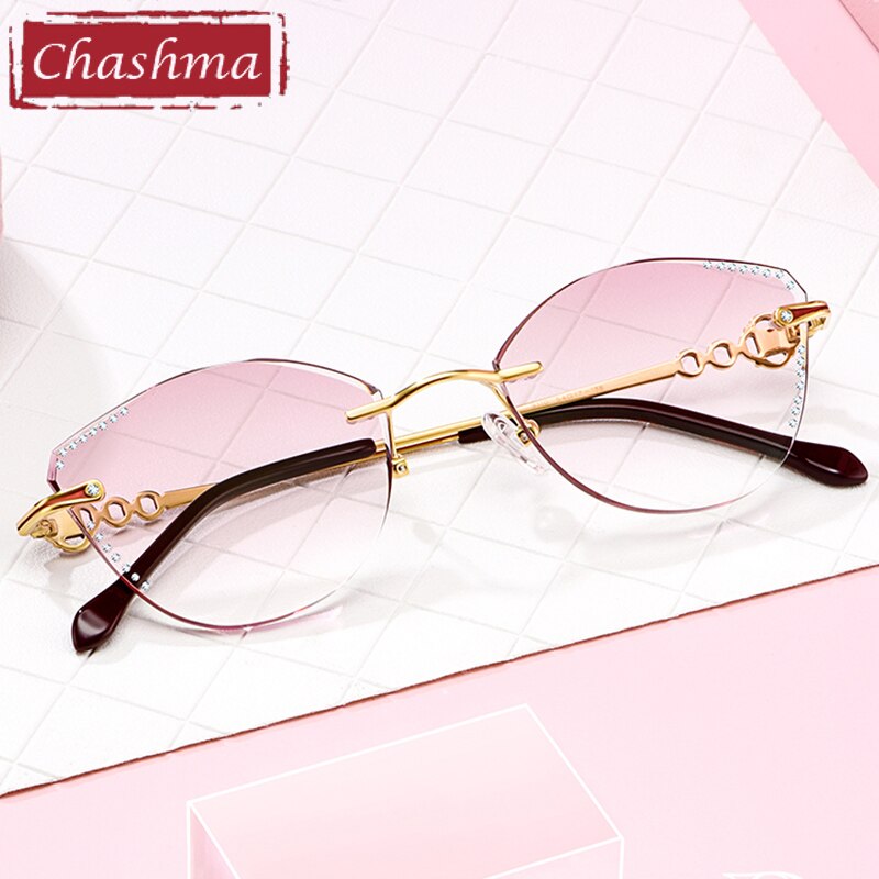 Chashma Women's Rimless Cat Eye Titanium Frame Diamond Cut Eyeglasses 9110 Rimless Chashma