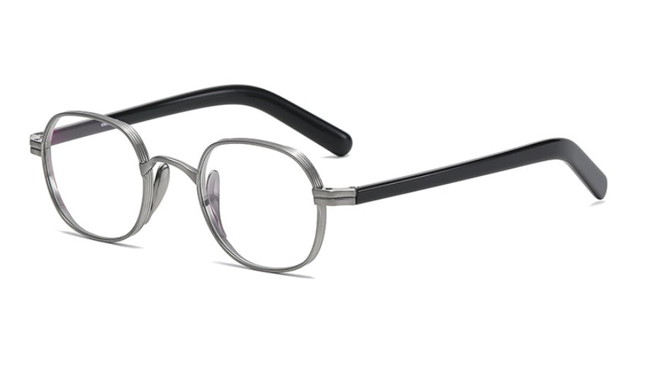 CCspace Unisex Full Rim Irregular Round Acetate Titanium Eyeglasses 53314 Full Rim CCspace Silver China