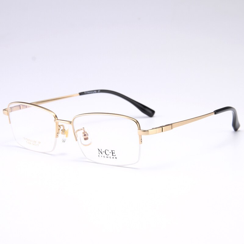 Bclear Men's Semi Rim Rectangle Titanium Frame Eyeglasses My008 Semi Rim Bclear Gold
