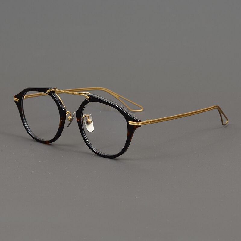 Gatenac Unisex Full Rim Irregular Round Titanium Acetate Double Bridge Eyeglasses Gxyj874 Full Rim Gatenac Black Gold