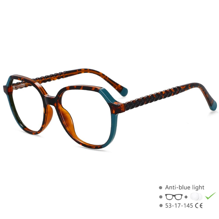 CCspace Unisex Full Rim Polygonal Tr 90 Titanium Eyeglasses 55708 Full Rim CCspace China LeopardGreen