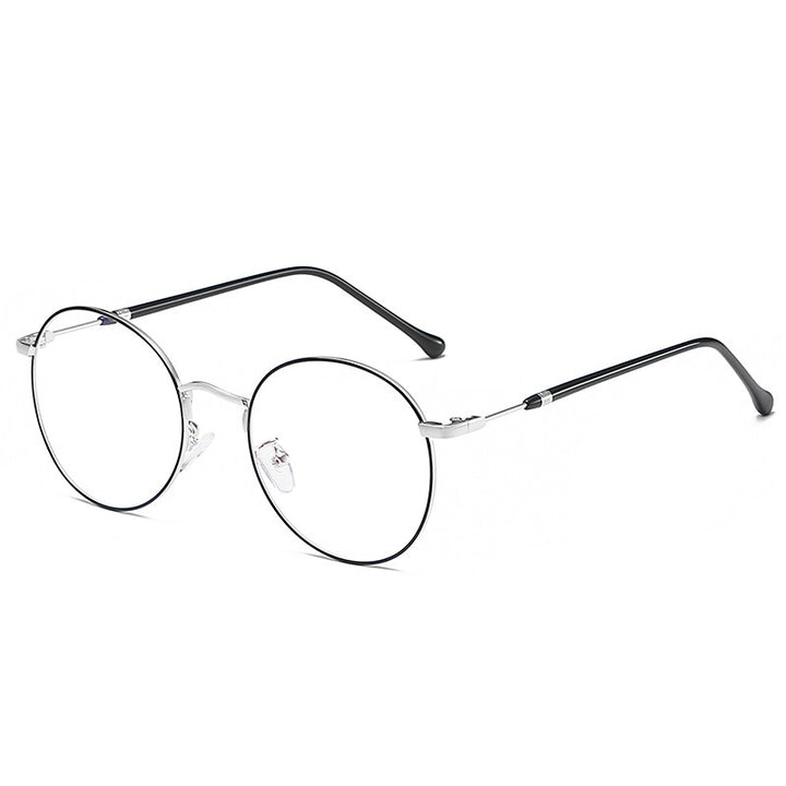 Reven Jate Unisex Full Rim Round Alloy Eyeglasses 1912 Full Rim Reven Jate black silver