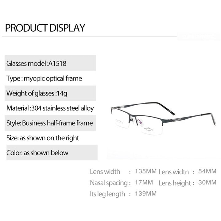 Handoer Unisex Semi Rim Rectangle Titanium Eyeglasses A1518 Semi Rim Handoer
