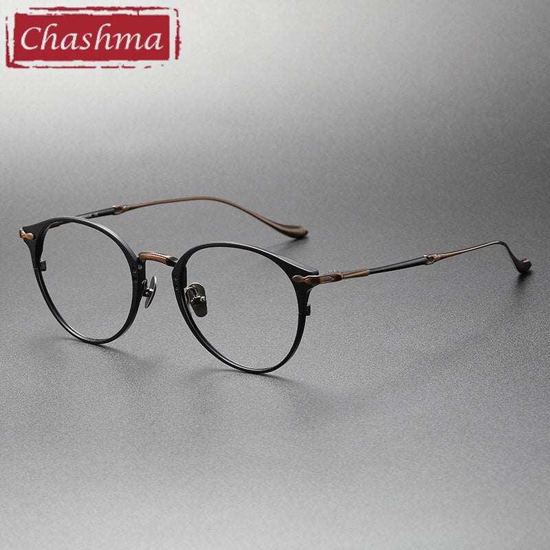 Chashma Ottica Unisex Full Rim Round Titanium Eyeglasses 3112 Full Rim Chashma Ottica Black Bronze