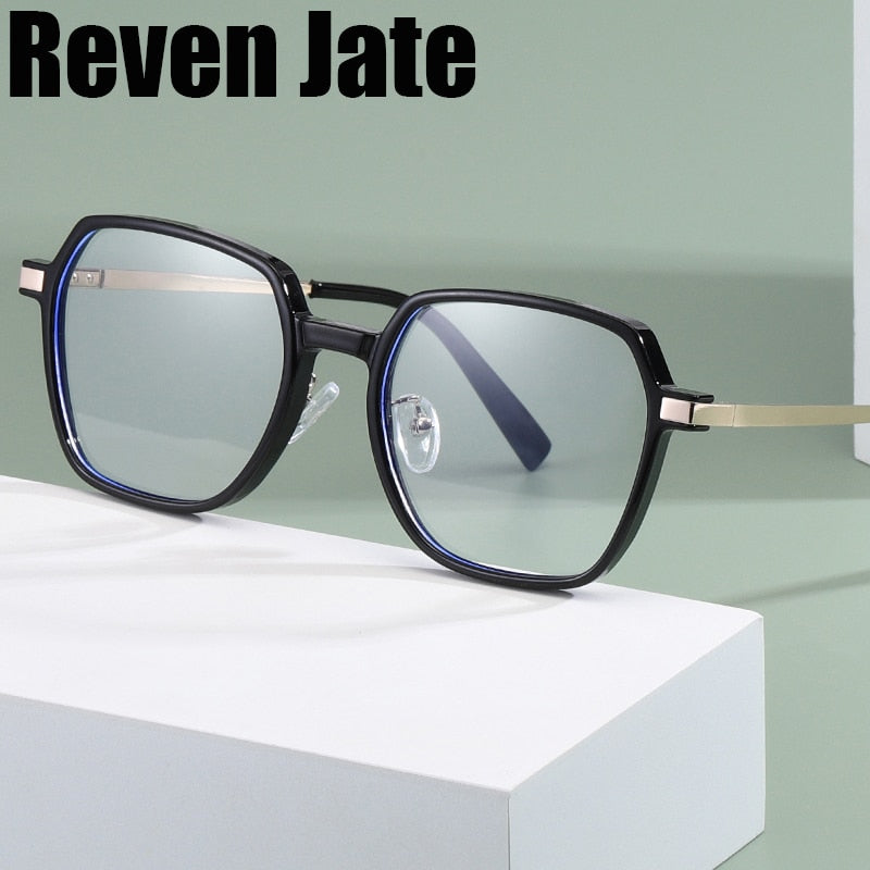 Reven Jate Unisex Full Rim Polygon Tr 90 Acetate Alloy Eyeglasses 81284 Full Rim Reven Jate   