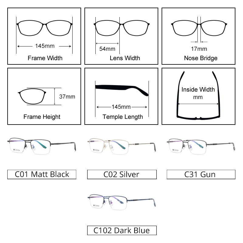 Ralferty Men's Semi Rim Square Titanium Eyeglass Dt902 Semi Rim Ralferty