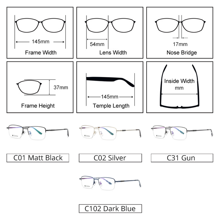 Ralferty Men's Semi Rim Square Titanium Eyeglass Dt902 Semi Rim Ralferty