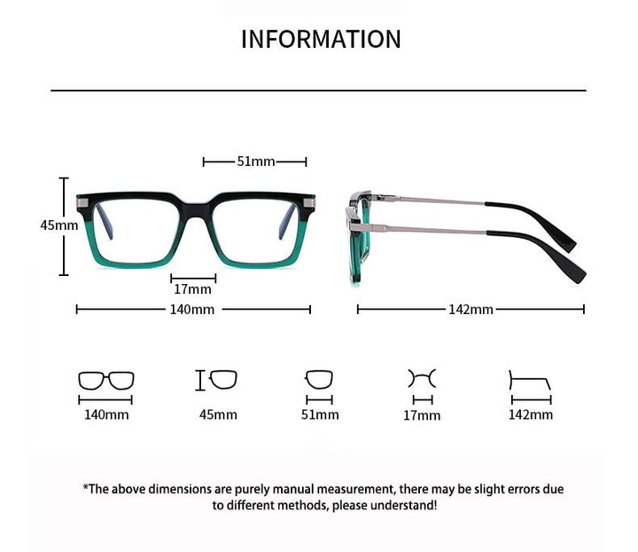 CCspace Unisex Full Rim Square Cat Eye Tr 90 Titanium Eyeglasses 54785 Full Rim CCspace