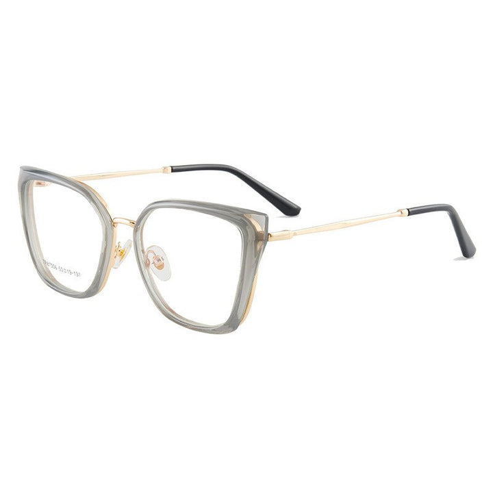 CCspace Women's Full Rim Square Cat Eye Acetate Alloy Eyeglasses 54730 Full Rim CCspace China Grey
