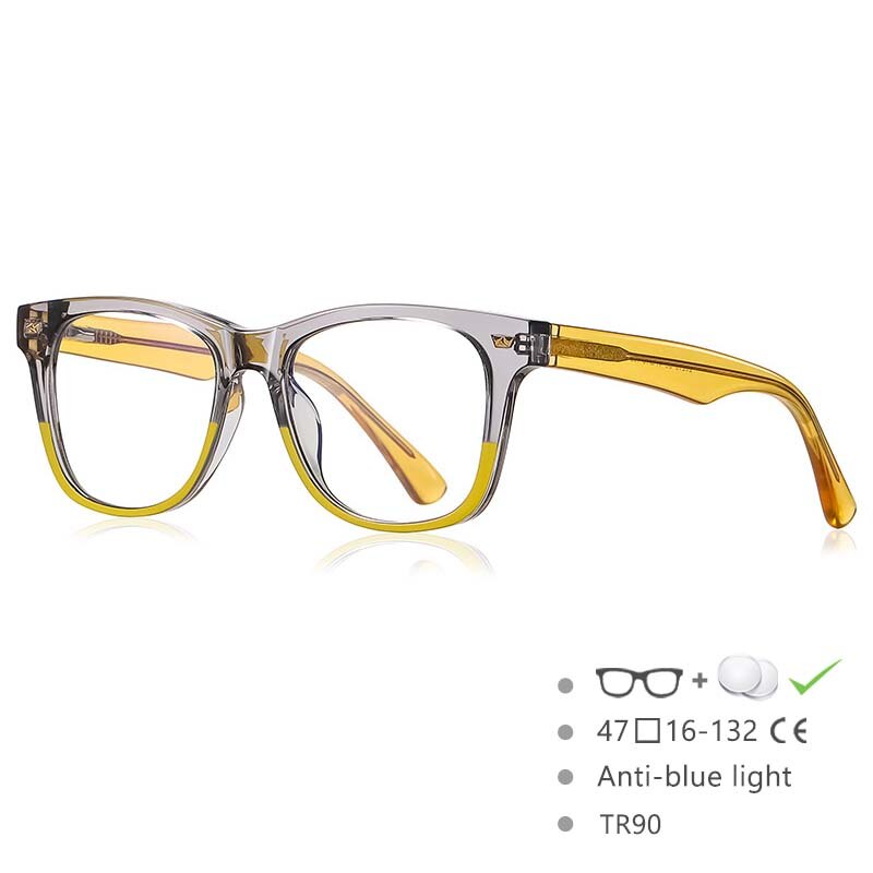 CCspace Children's Unisex Full Rim Square Tr 90 Titanium Frame Eyeglasses 54574 Full Rim CCspace Yellow-gray China