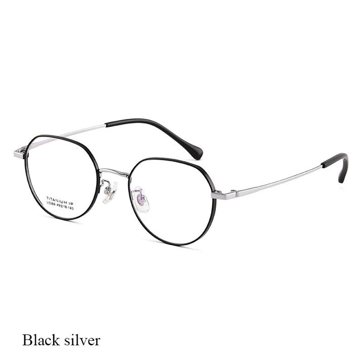 Bclear Unisex Full Rim Polygon Square Titanium Eyeglasses Lb5369 Full Rim Bclear Black silver