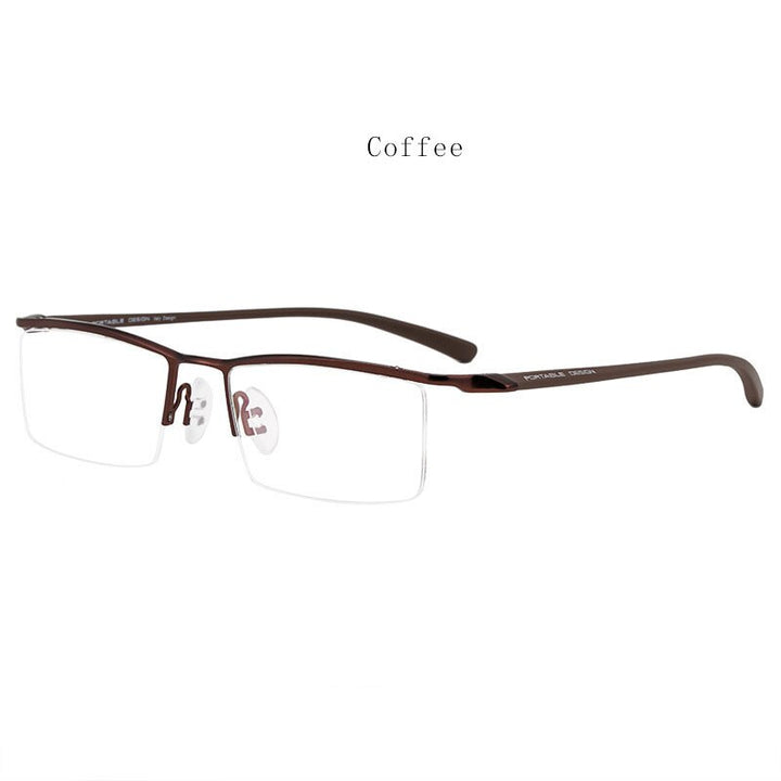 Hdcrafter Men's Semi Rim Square Titanium Eyeglasses P8190 Semi Rim Hdcrafter Eyeglasses Coffee