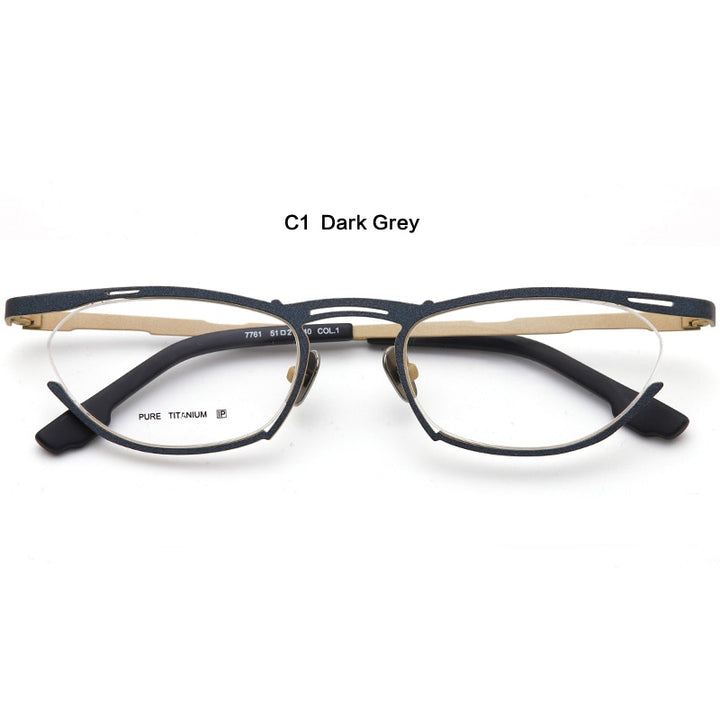 Muzz Women's Semi Rim Oval Cat Eye Titanium Eyeglasses 7761 Semi Rim Muzz C1