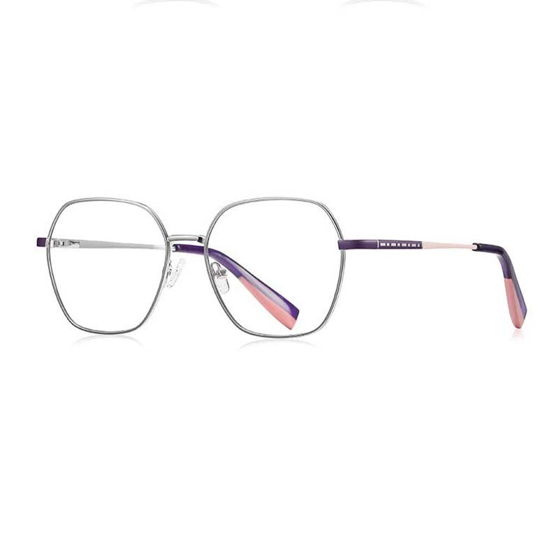 CCspace Women's Full Rim Polygon Square Stainless Steel Eyeglasses 54712 Full Rim CCspace China Silver purple