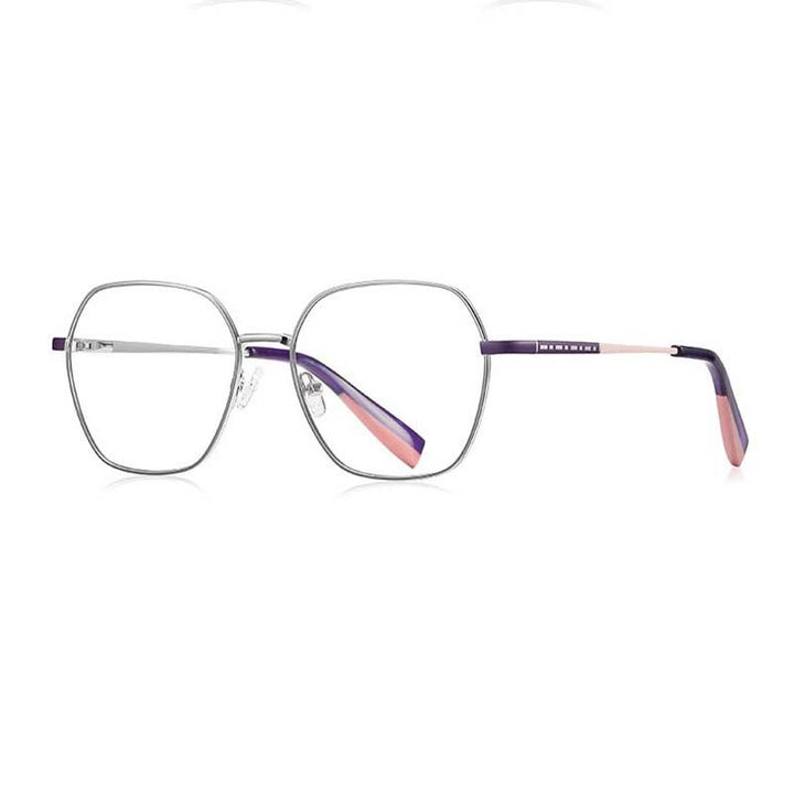 CCspace Women's Full Rim Polygon Square Stainless Steel Eyeglasses 54712 Full Rim CCspace China Silver purple