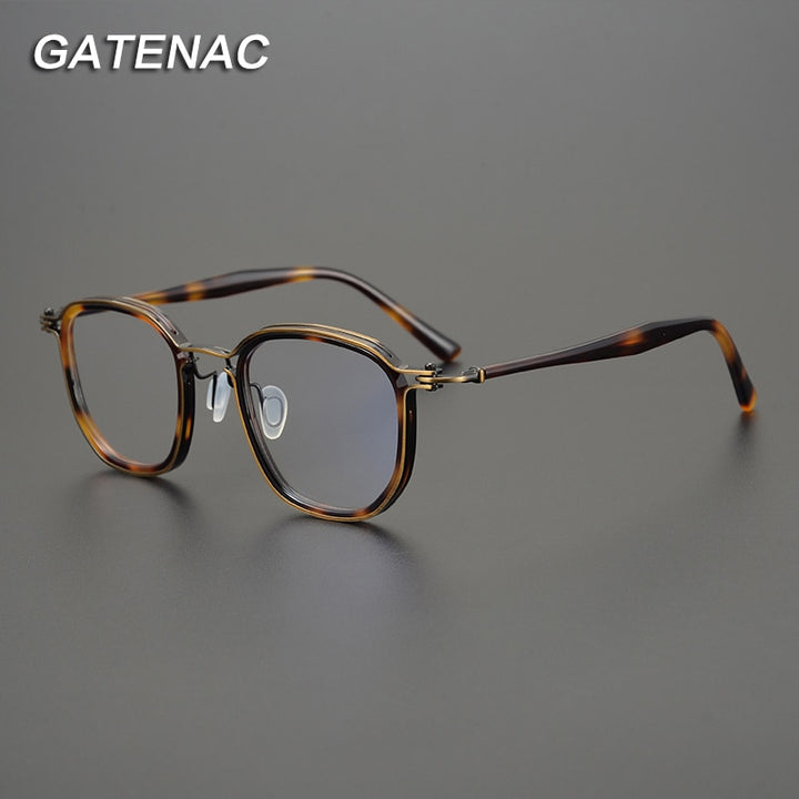 Gatenac Unisex Full Rim Square Titanium Acetate Frame Eyeglasses Gxyj815 Full Rim Gatenac