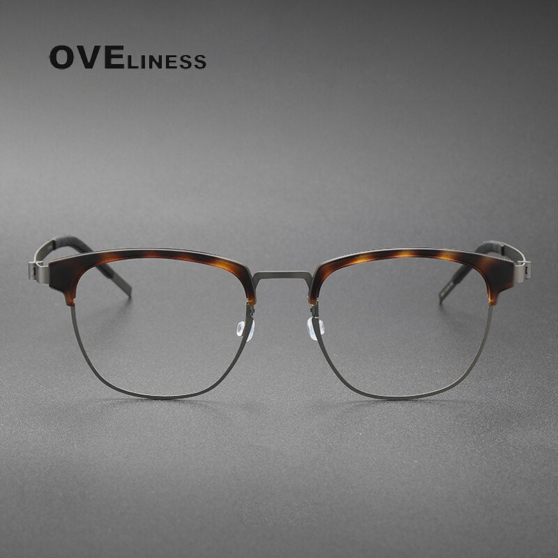 Oveliness Unisex Full Rim Square Acetate Titanium Eyeglasses 9849 Full Rim Oveliness
