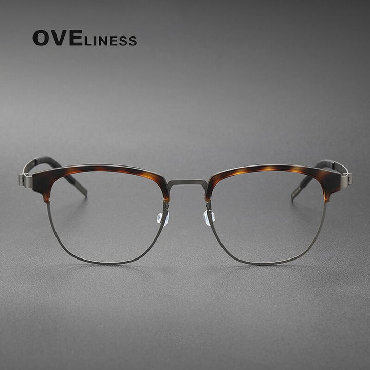 Oveliness Unisex Full Rim Square Acetate Titanium Eyeglasses 9849 Full Rim Oveliness