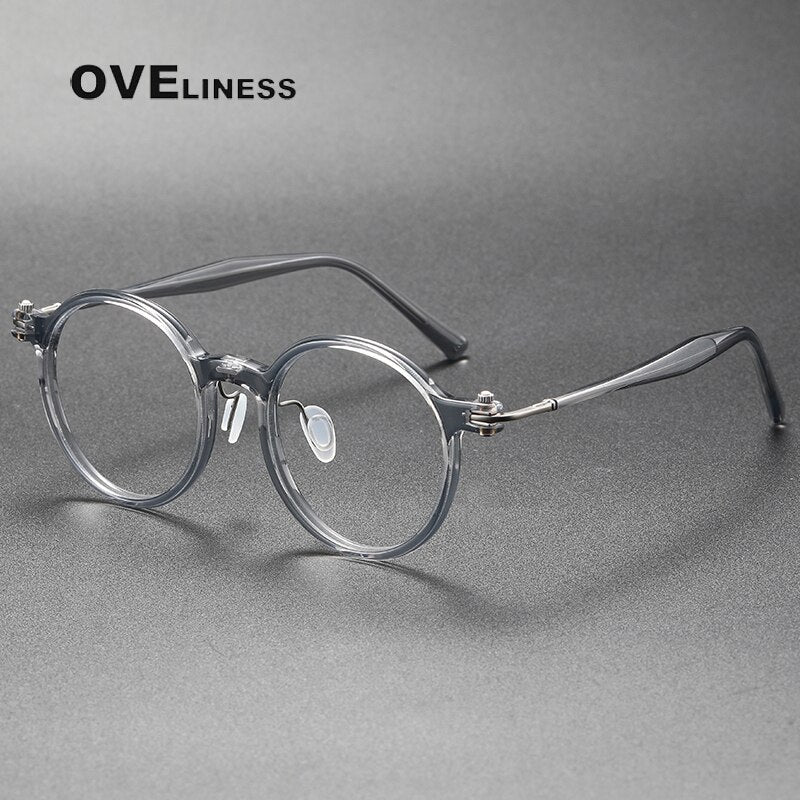 Oveliness Unisex Full Rim Round Acetate Titanium Eyeglasses 5886 Full Rim Oveliness grey gun